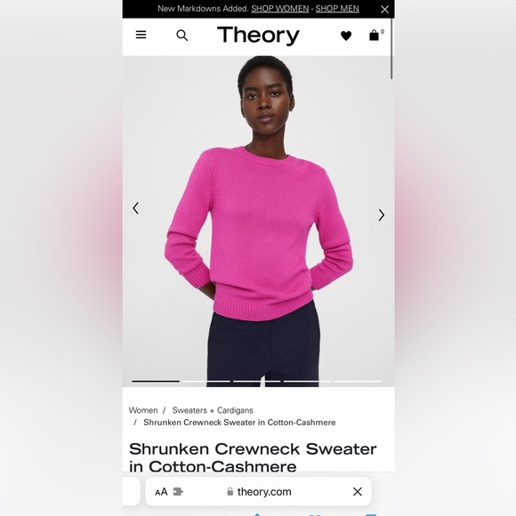 Theory - Shrunken Crew Neck Sweater in Cotton-Cashmere - in Carnation - size S - Picture 1 of 3